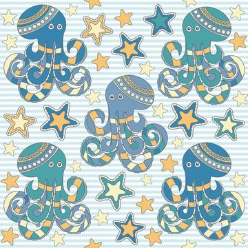 seamless vector pattern with octopus