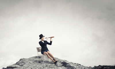 Girl in black cylinder