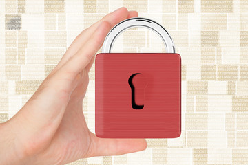 Hand holding padlock