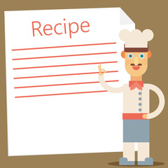 Chef Presenting Recipe Card. Flat vector