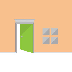 wall, door and glass window