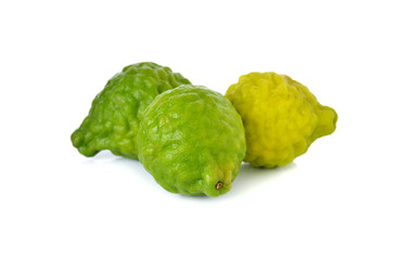 whole fresh bergamot or Leech Lime on white background