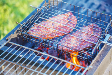 Two Ribeye Steaks Barbecue Cooking