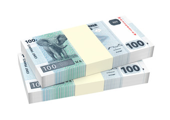 Congolese francs isolated on white background. Computer generated 3D photo rendering.