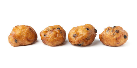 'Oliebollen', traditional Dutch pastry, on a white background