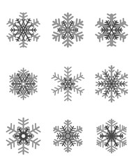 Set of different gray snowflakes, vector illustration