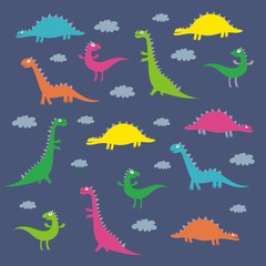 Funny dinosaur vector pattern design