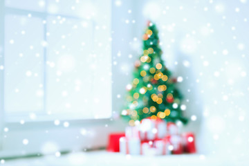 room with christmas tree and presents background