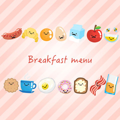 Breakfast menu with smiling breakfast food