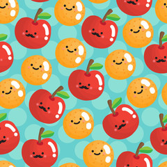 Seamless pattern with smiling apples and oranges