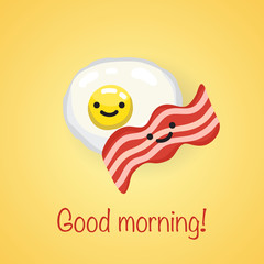 Omelette and bacon with text 