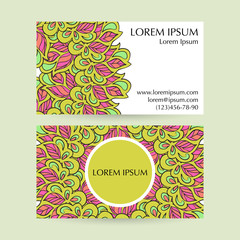 Set of business cards with ethnic circle ornament.