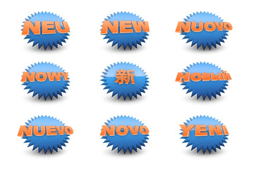 3D Button – neu, neun Sprachen