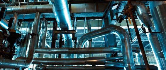 Industrial zone, Steel pipelines, valves and ladders
