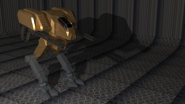Fighter robot in metallic cage