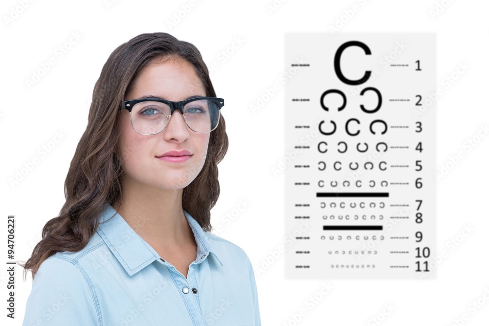 Poster composite image of pretty geeky hipster looking at camera
