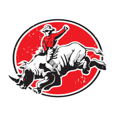 Rodeo Cowboy riding a rhino © oldstores