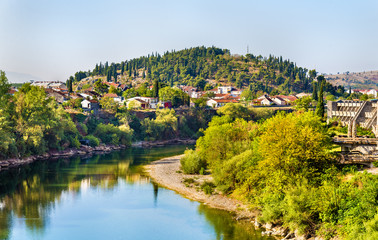 View of Podgorica with the Moraca river - Montenegro - obrazy, fototapety, plakaty