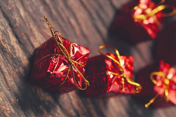 Christmas vintage decoration on the wooden background
