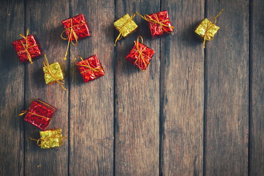 Christmas vintage decoration on the wooden background