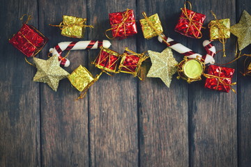 Christmas vintage decoration on the wooden background