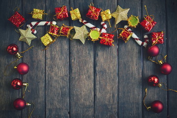 Christmas vintage decoration on the wooden background