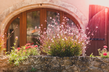 House facade with balcony and flowers