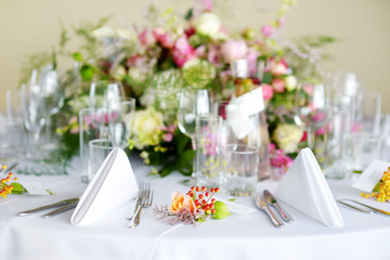 Table set for an event party or wedding reception