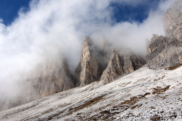 Cime di Lavaredo or Drei Zinnen / The Tre Cime di Lavaredo are three distinctive battlement-like peaks, in the Dolomites.