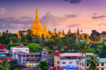 Yangon, Myanmar skyline at Shwedagon Pagoda