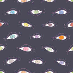 Seamless pattern design with sketchy open eyes