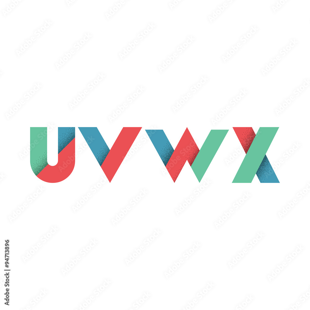 Fototapete u v w x - abstract flat alphabet from geometric shapes with grun