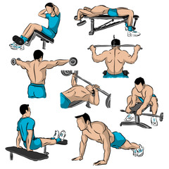 Vector man is engaged at the gym