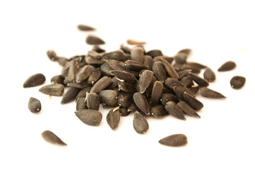 graines séchées de tournesol sur fond blanc