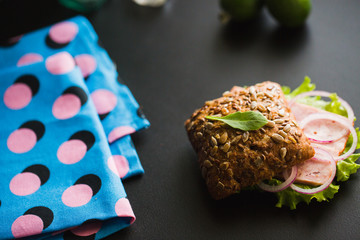 sandwich with meat and Greens