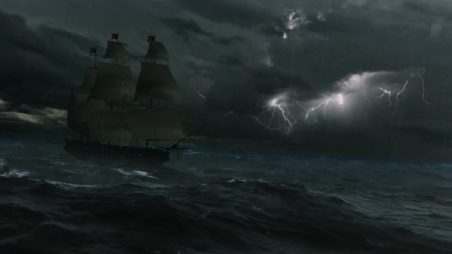 Frigate in the stormy sea (2).