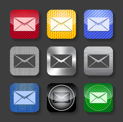 Envelope sign on glossy and metallic icons