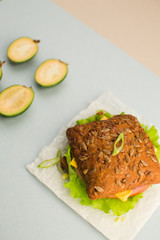 sandwich with meat and Kiwi