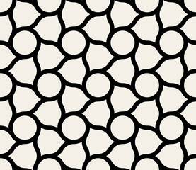Vector Seamless Black & White Circles And Rounded Lines Tiling Pattern