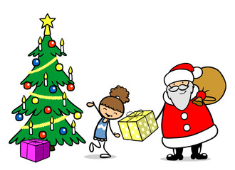 Weihnachtsmann schenkt Kind ein Geschenk