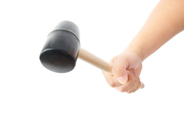 holding a rubber hammer