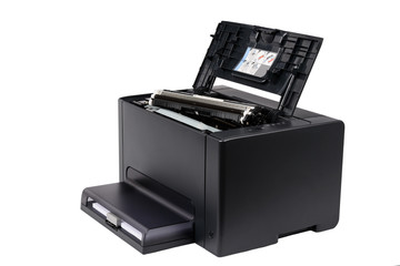 black toner cartridge on a laser printer