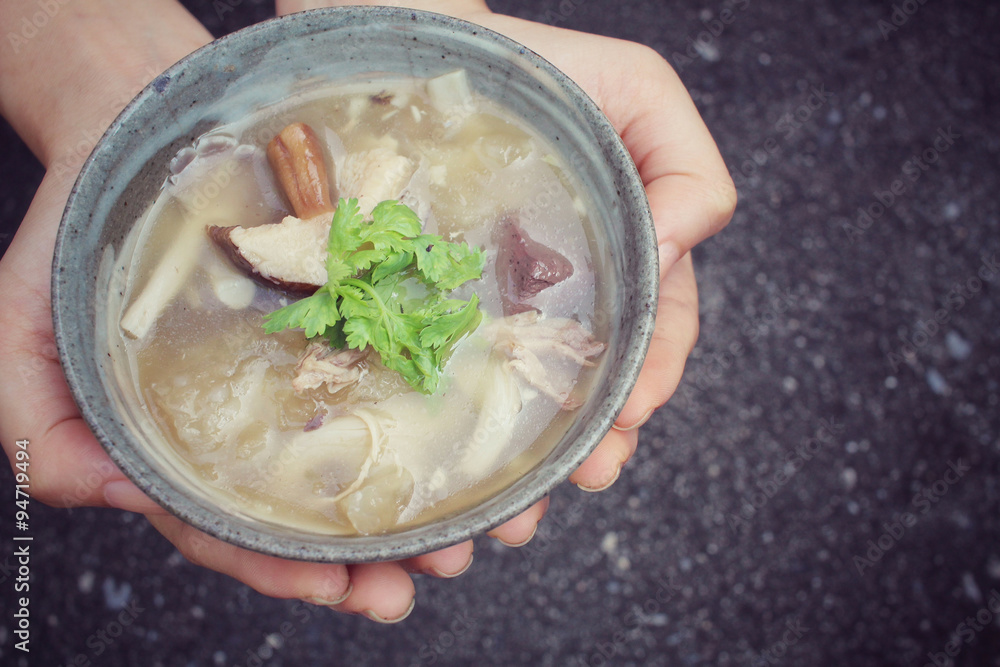 Sticker chinese soup or fish maw soup