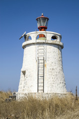 White old stone lighthouse on Maslen nos,Bulgaria