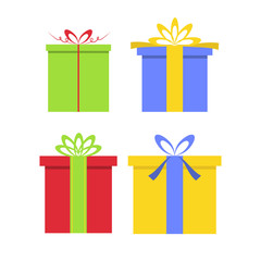 Christmas gifts boxes with bows in flat style