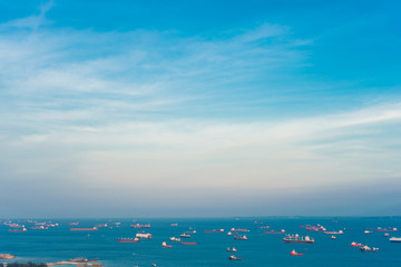 Singapore Harbor front with Cargo ships