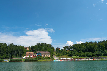 Obraz premium Lavarone Lake on a sunny day. Trentino, Italy.