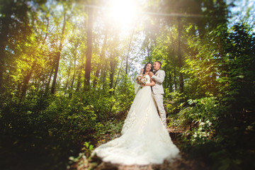 Beauty wedding couple in the forest