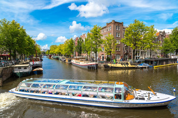 Amsterdam canals and  boats, Holland, Netherlands.