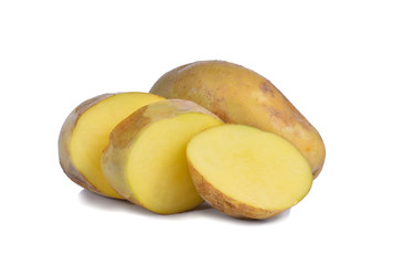 Sliced potatoes on white background close up